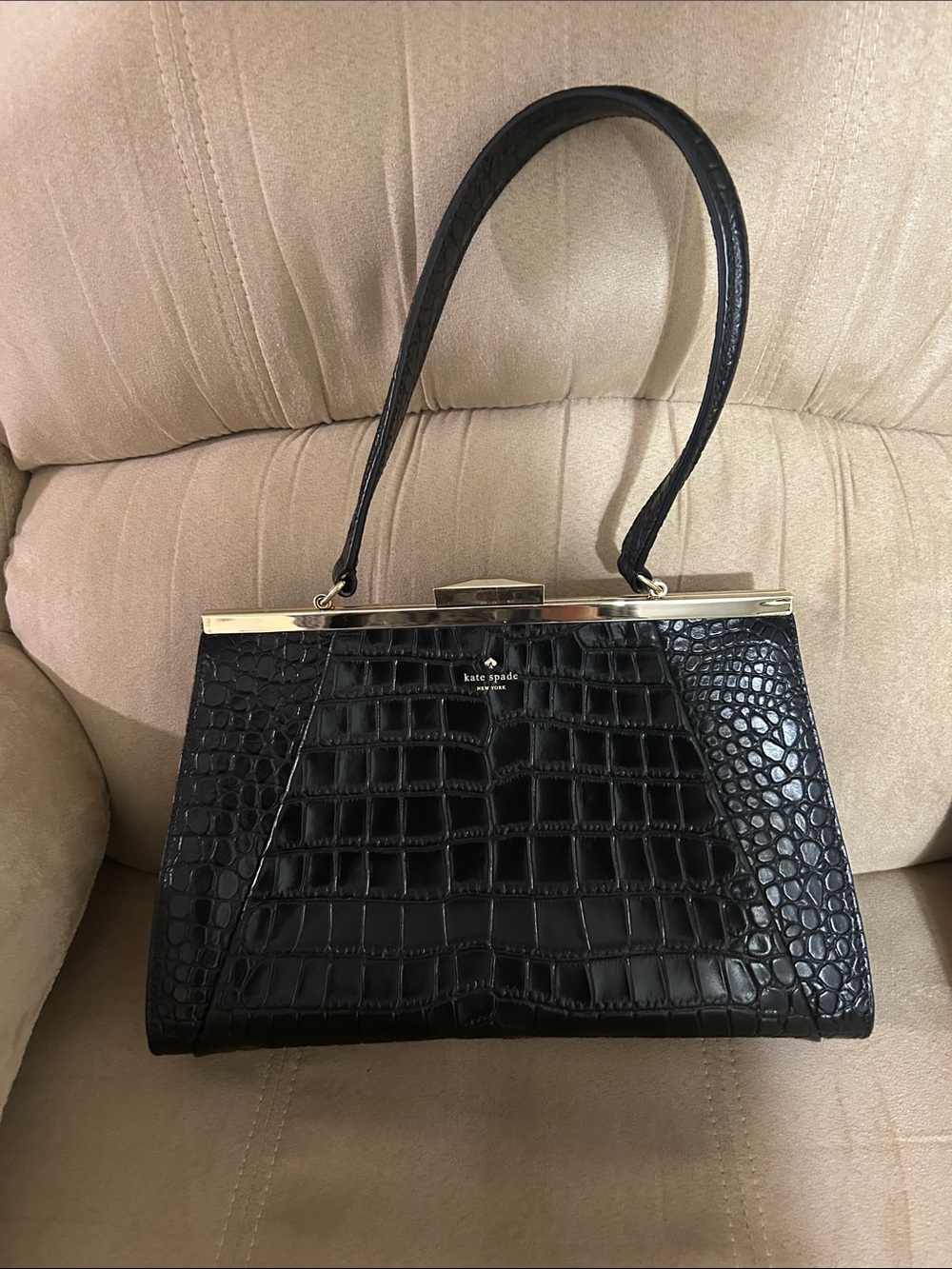 kate spade Black Croc-Embossed Frame Satchel